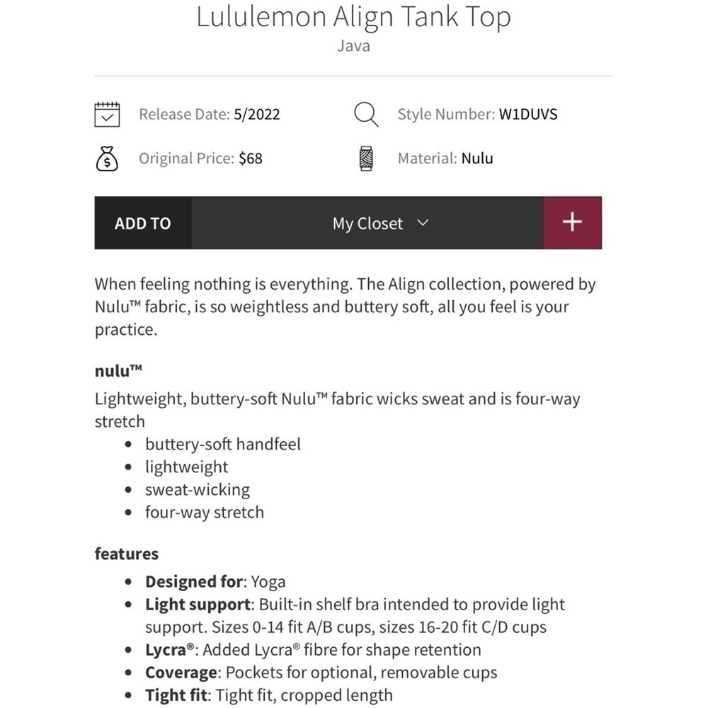 Lululemon Align Tank Top in Java - Picture 3 of 7